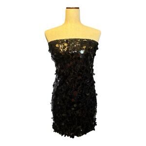 NWT JUST QUELLA Black Sequin Strapless Dress Size Medium G0121